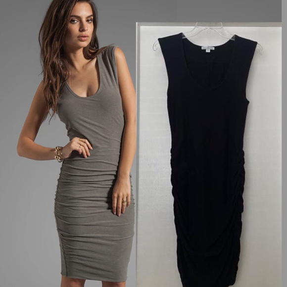 James Perse Dresses & Skirts - JAMES PERSE Black Wide Strap Ruched Dress